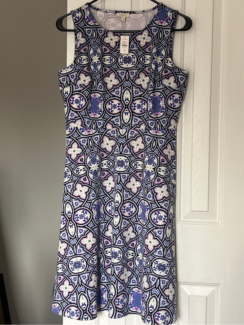 New Talbots Blue & White Sleeveless Fit-and-Flare Dress